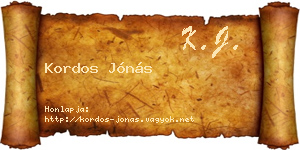 Kordos Jónás névjegykártya